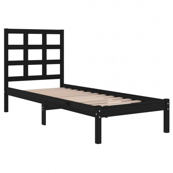 Cadre de lit Noir Bois massif 75x190 cm Petit simple