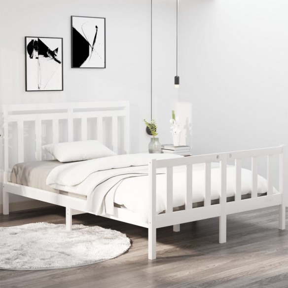 Cadre de lit Blanc Bois massif 120x190 cm Petit Double