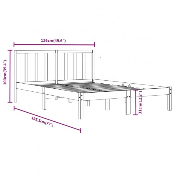 Cadre de lit Noir Bois de pin massif 120x190 cm Petit Double