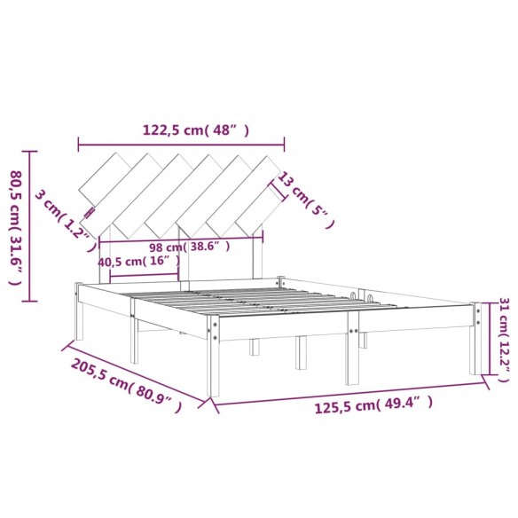 Cadre de lit Blanc 120x200 cm Bois massif