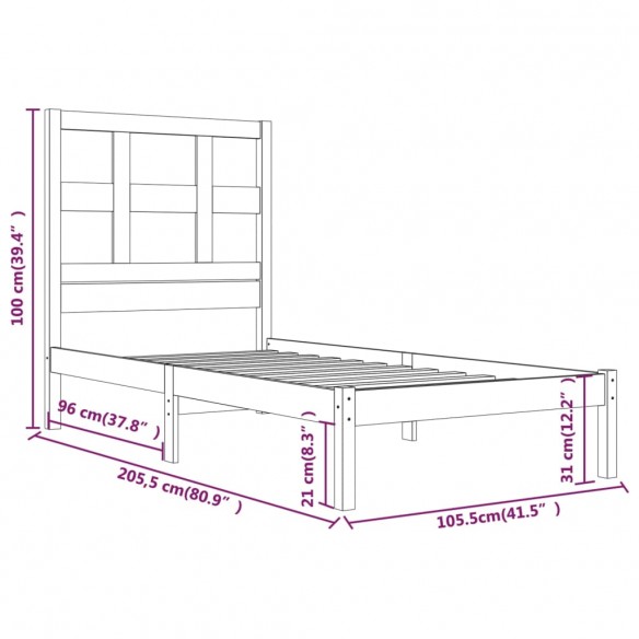 Cadre de lit Gris Bois de pin massif 100x200 cm