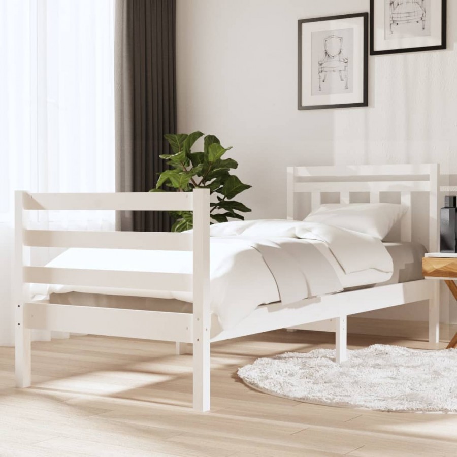 Cadre de lit Blanc Bois massif 75x190 cm Petit simple