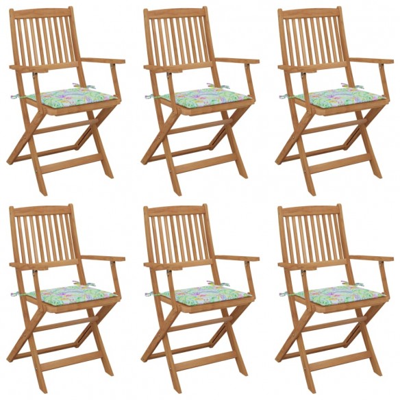 Chaises pliables de jardin 6 pcs avec coussins Bois d'acacia