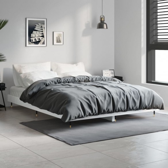 Cadre de lit blanc brillant 135x190 cm bois d'ingénierie