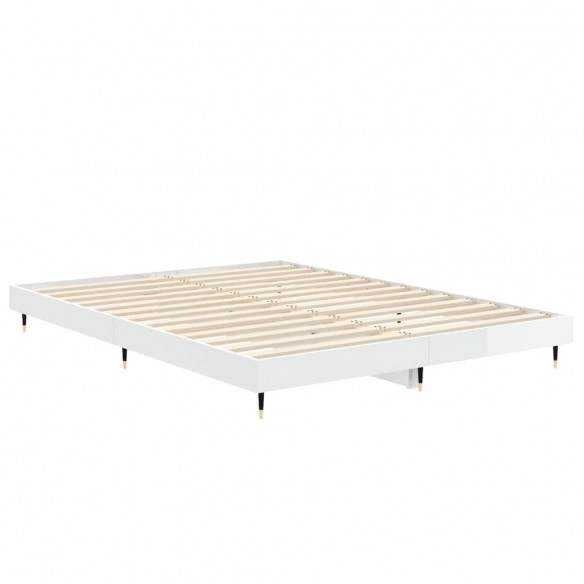 Cadre de lit blanc brillant 135x190 cm bois d'ingénierie
