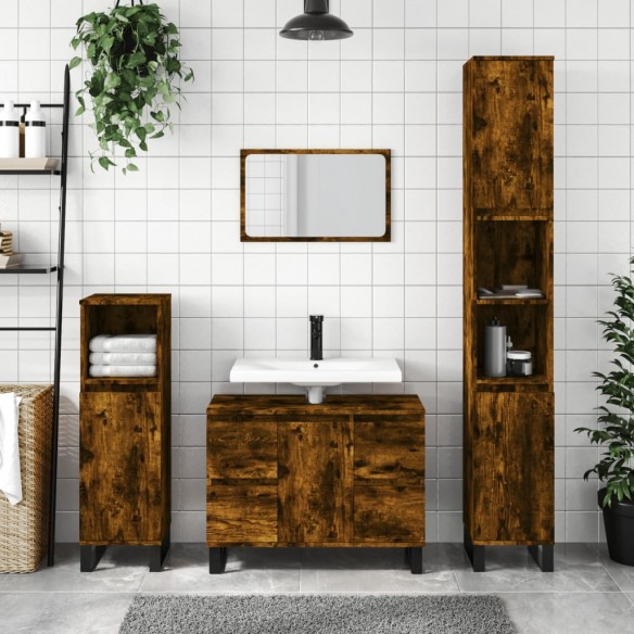 Armoire salle de bain chêne fumé 80x33x60cm bois d'ingénierie