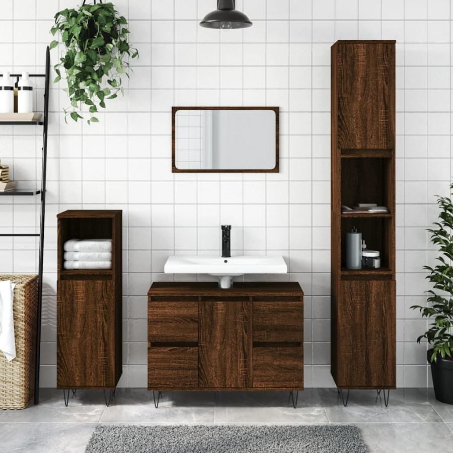 Armoire salle de bain chêne marron 80x33x60cm bois d'ingénierie