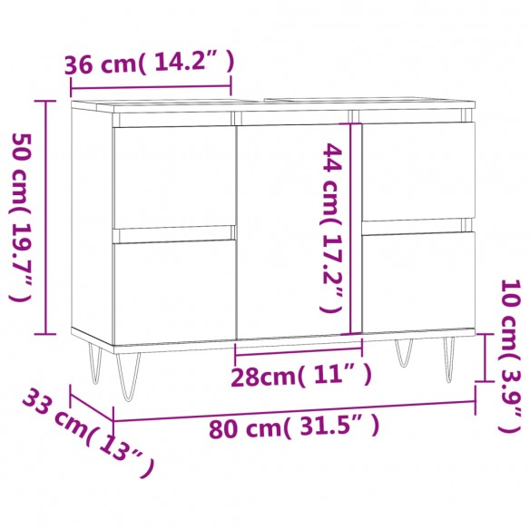 Armoire salle de bain chêne marron 80x33x60cm bois d'ingénierie