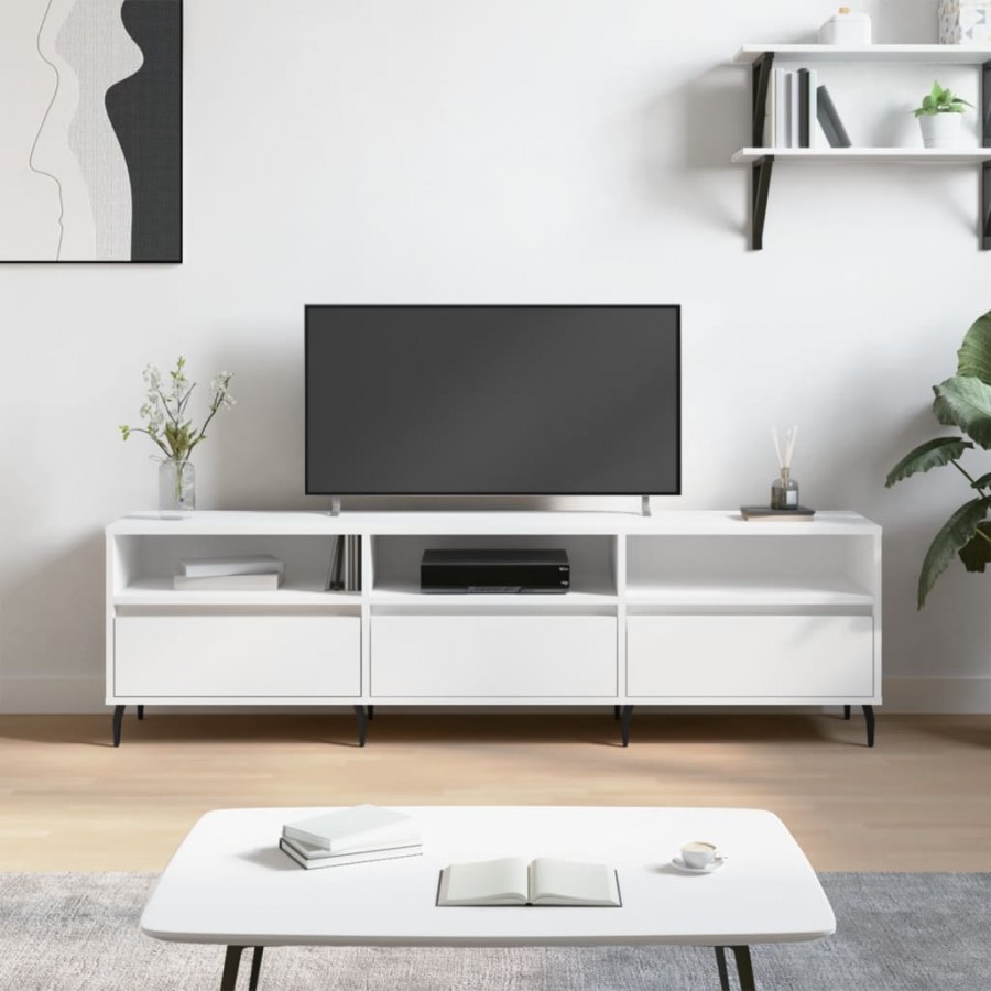 Meuble TV blanc 150x30x44,5 cm bois d'ingénierie