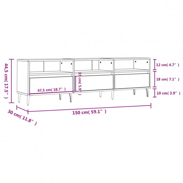 Meuble TV blanc 150x30x44,5 cm bois d'ingénierie