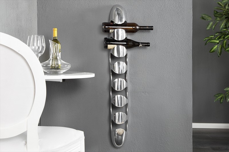 Porte-bouteille mural design vertical en aluminium argenté Porte-bouteille mural design vertical en aluminium argenté