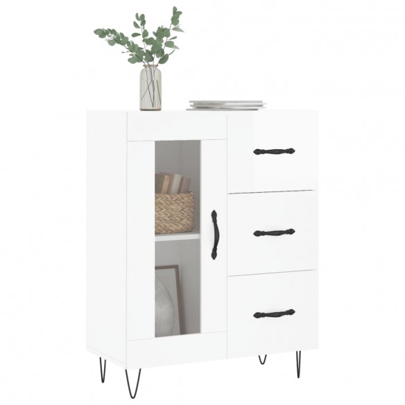 Buffet Blanc brillant 69,5x34x90 cm Bois d'ingénierie