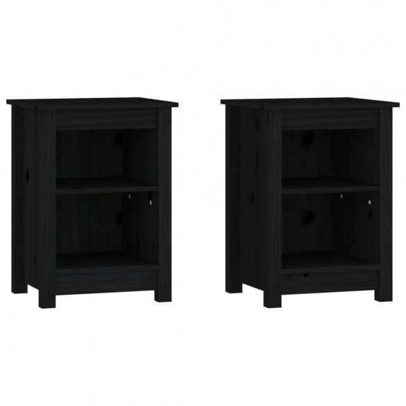 Tables de chevet 2 pcs Noir 40x35x55 cm Bois de pin solide