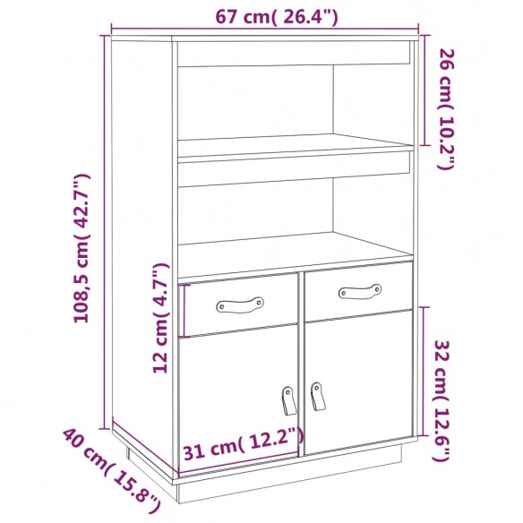 Buffet haut Gris 67x40x108,5 cm Bois massif de pin