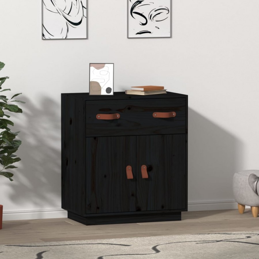 Buffet Noir 65,5x40x75 cm Bois massif de pin