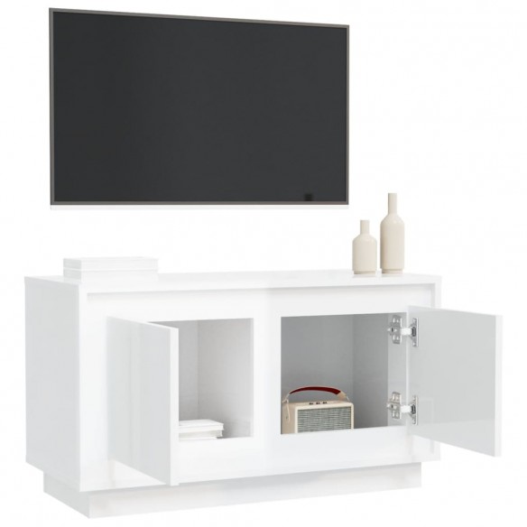 Meuble TV blanc brillant 80x35x45 cm bois d'ingénierie