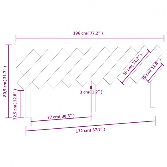 Tête de lit Marron miel 196x3x80,5 cm Bois massif de pin