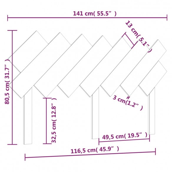 Tête de lit Gris 141x3x80,5 cm Bois massif de pin