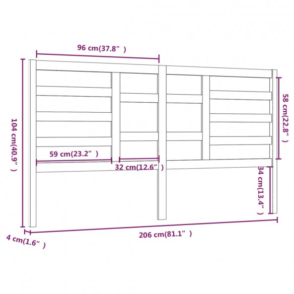 Tête de lit 206x4x104 cm Bois massif de pin