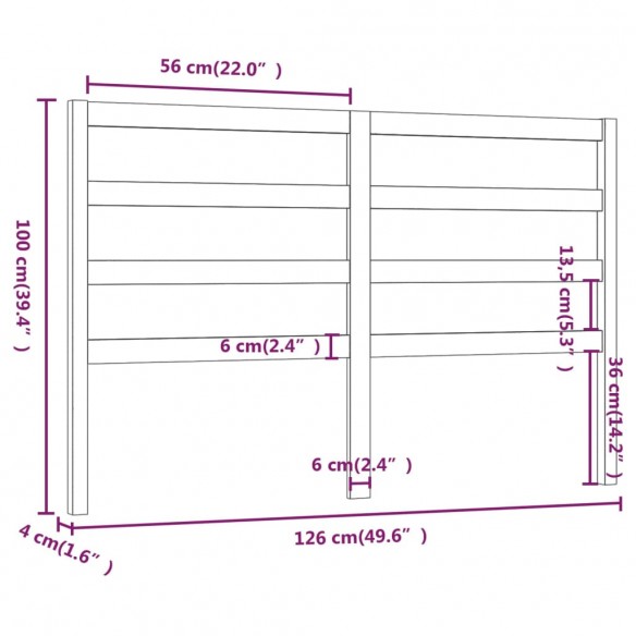 Tête de lit Marron miel 126x4x100 cm Bois massif de pin