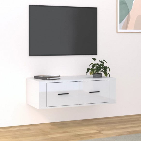 Meuble TV suspendu Blanc brillant 80x36x25 cm Bois d'ingénierie