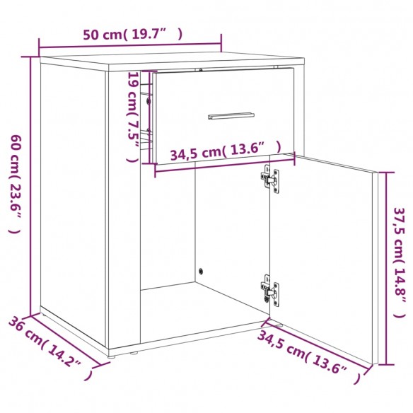 Table de chevet Gris béton 50x36x60 cm Bois d'ingénierie