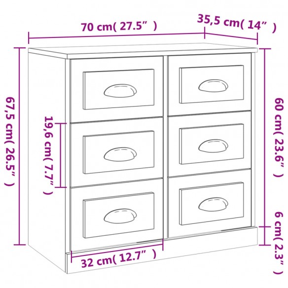 Buffet blanc brillant 70x35,5x67,5 cm bois d'ingénierie