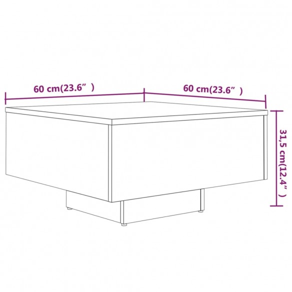 Table basse Chêne fumé 60x60x31,5 cm Bois d'ingénierie