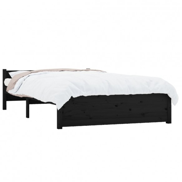 Cadre de lit Noir Bois massif 135x190 cm Double