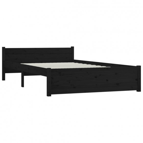 Cadre de lit Noir Bois massif 135x190 cm Double