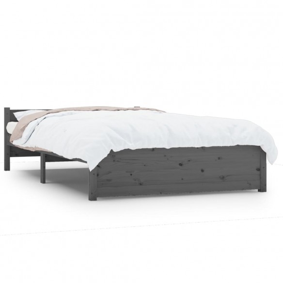 Cadre de lit Gris Bois massif 135x190 cm Double