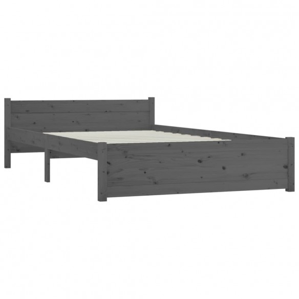 Cadre de lit Gris Bois massif 135x190 cm Double