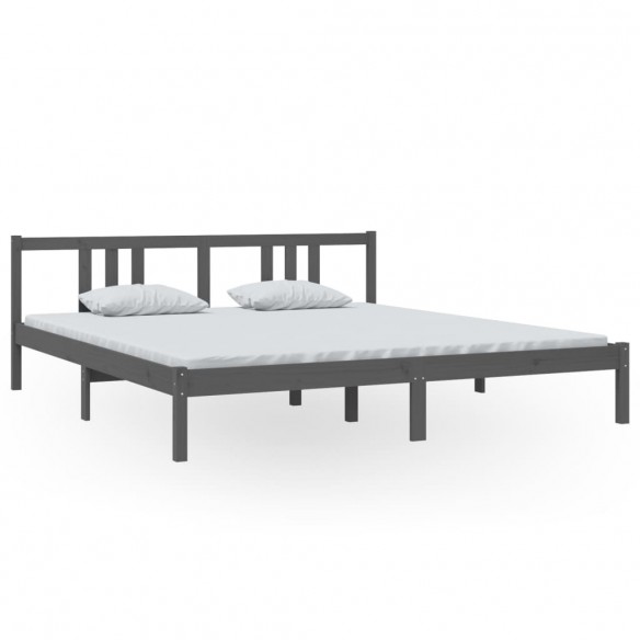 Cadre de lit Gris Bois massif 180x200 cm Super King