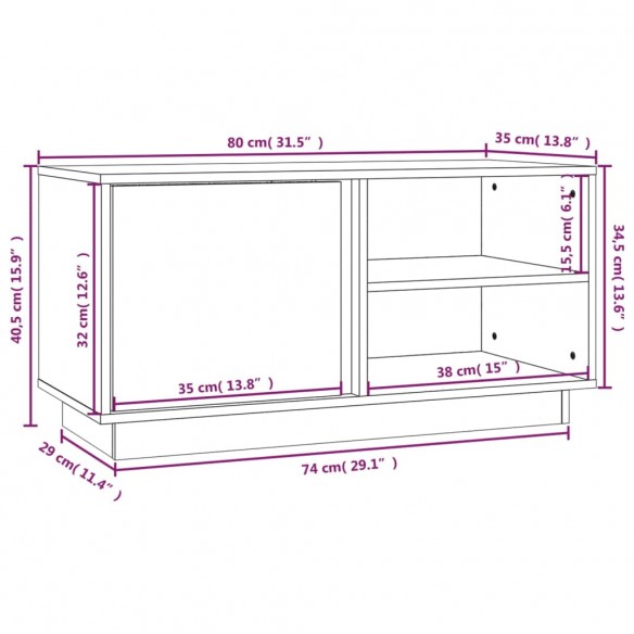 Meuble TV Blanc 80x35x40,5 cm Bois de pin massif