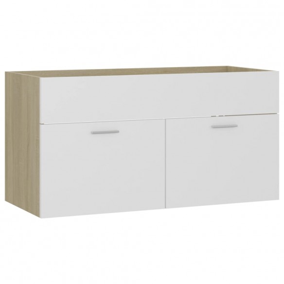 Armoire d'évier Blanc et chêne sonoma 90x38,5x46 cm Aggloméré