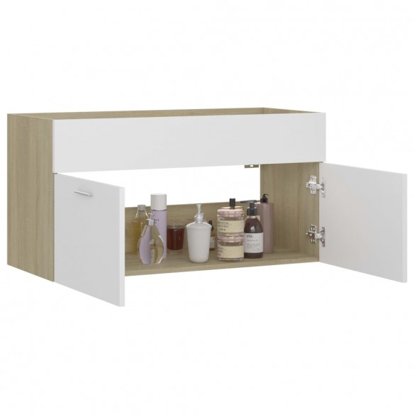 Armoire d'évier Blanc et chêne sonoma 90x38,5x46 cm Aggloméré