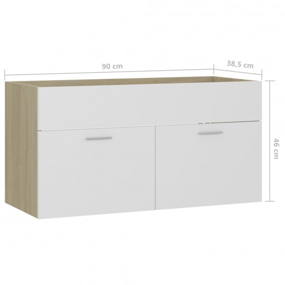 Armoire d'évier Blanc et chêne sonoma 90x38,5x46 cm Aggloméré