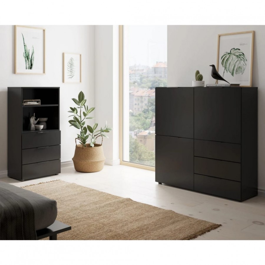 FMD Commode avec 3 portes et 3 tiroirs Noir