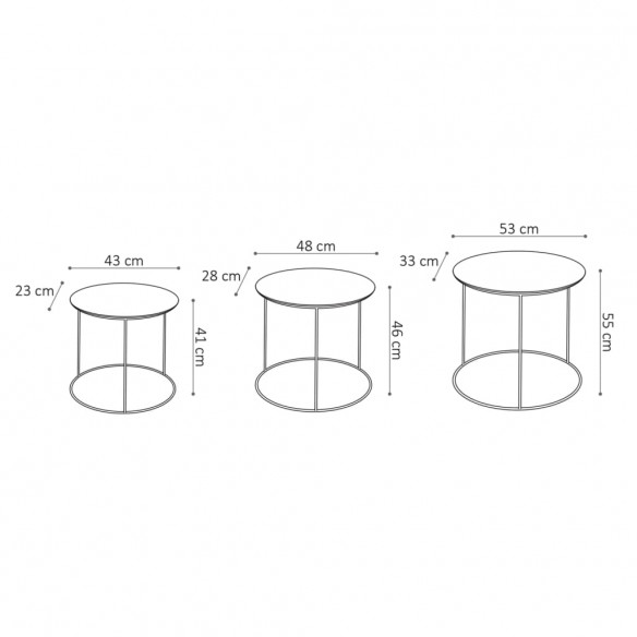 Rousseau Ensemble de tables d'appoint 3 pcs Tanto Métal Noir et doré