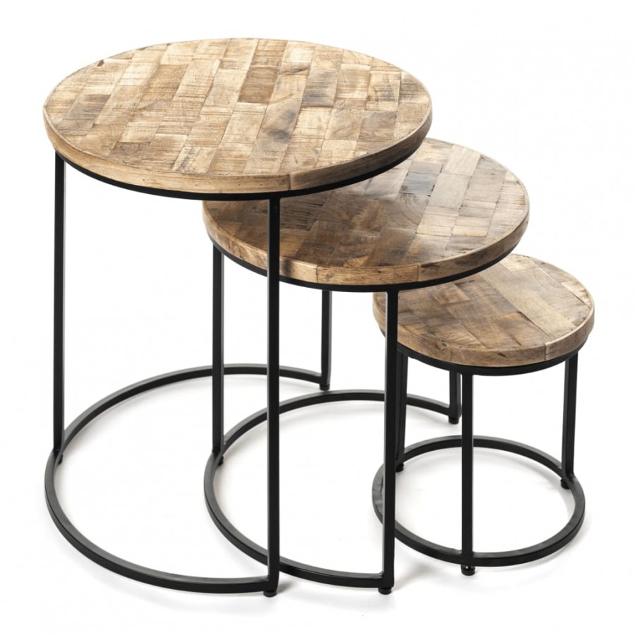 Rousseau Ensemble de tables d'appoint 3 pcs Leo Bois de Mangolia