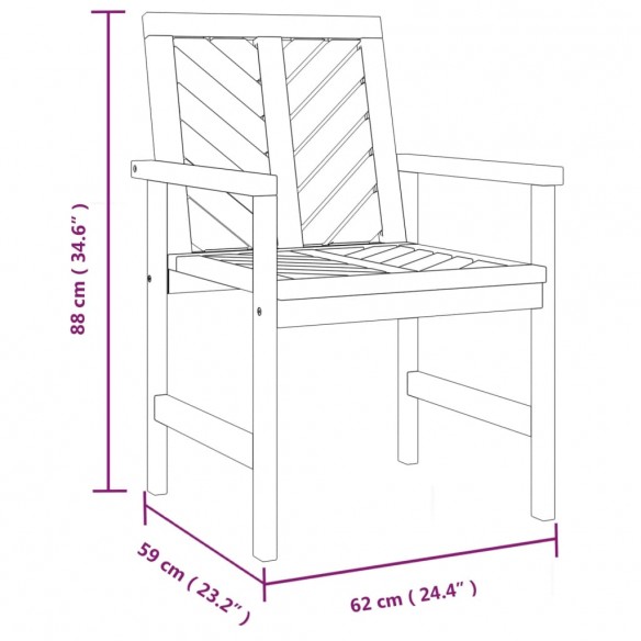 Chaises à dîner de jardin 3 pcs bois massif d'acacia