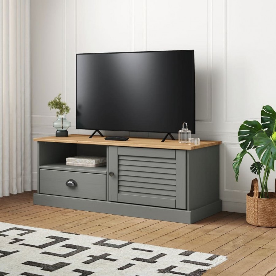 Meuble TV VIGO gris 106x40x40 cm bois massif de pin