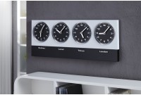 Horloge moderne multi-fuseaux horaires en métal teinté noir et blanc
