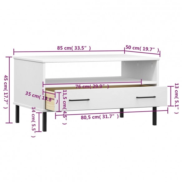 Table basse avec pieds en métal Blanc 85x50x45 cm Bois OSLO