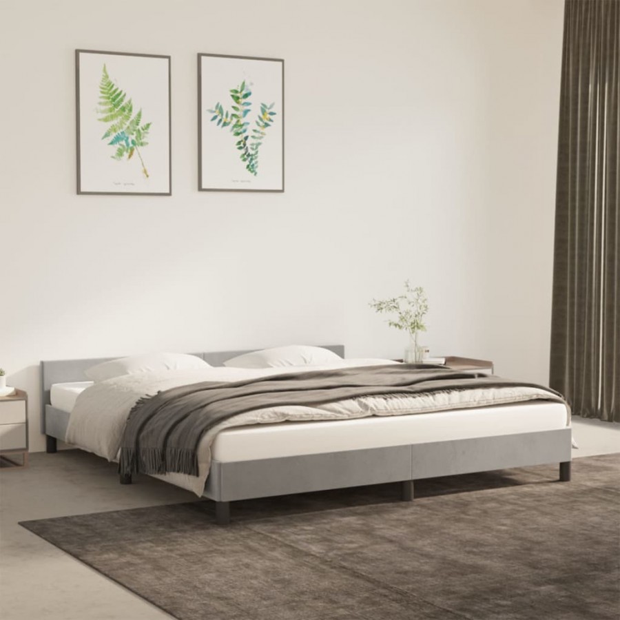 Cadre de lit avec tête de lit Gris clair 180x200 cm Velours