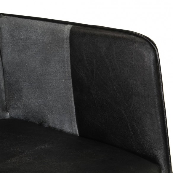 Fauteuil avec repose-pieds Noir Cuir véritable et toile