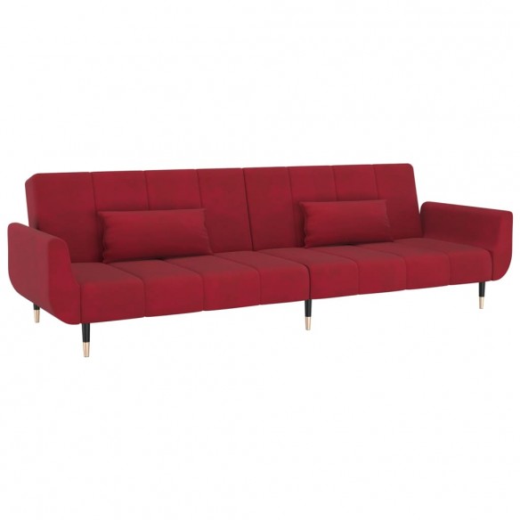 Canapé-lit à 2 places et deux oreillers Rouge bordeaux Velours