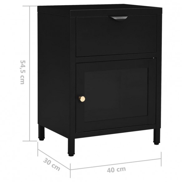 Table de chevet Noir 40x30x54,5 cm Acier et verre