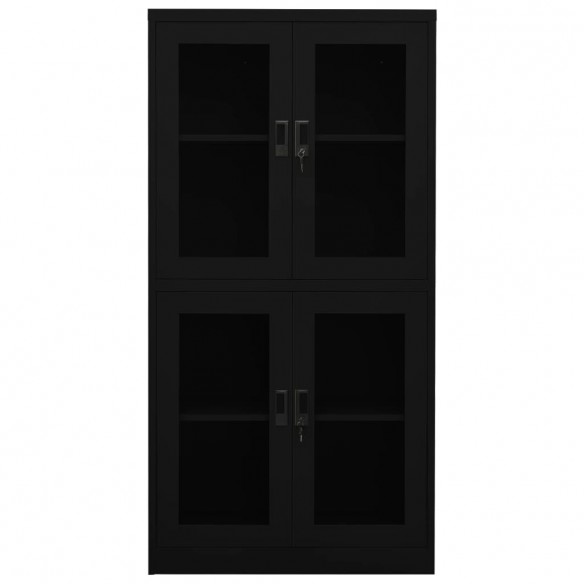 Armoire de bureau Noir 90x40x180 cm Acier et verre trempé