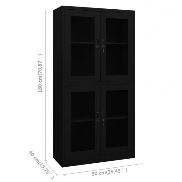 Armoire de bureau Noir 90x40x180 cm Acier et verre trempé